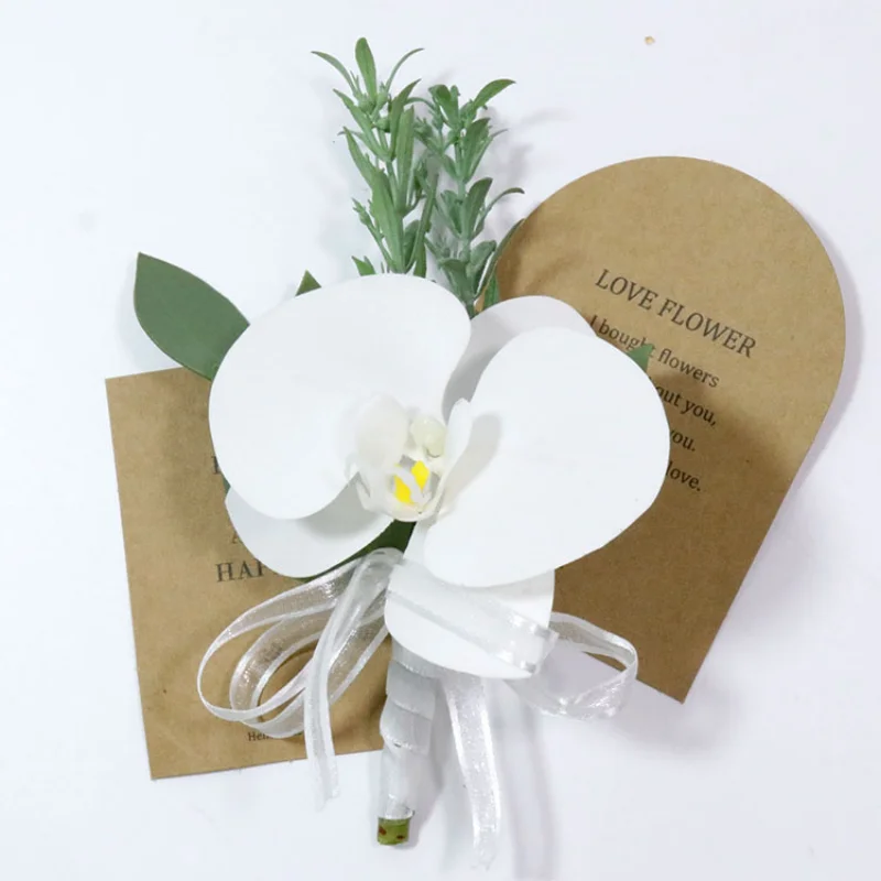 White butterfly orchid Artifical Flowers Boutonniere Wrist Corsage Bridesmaid Marriage Wedding Accessories