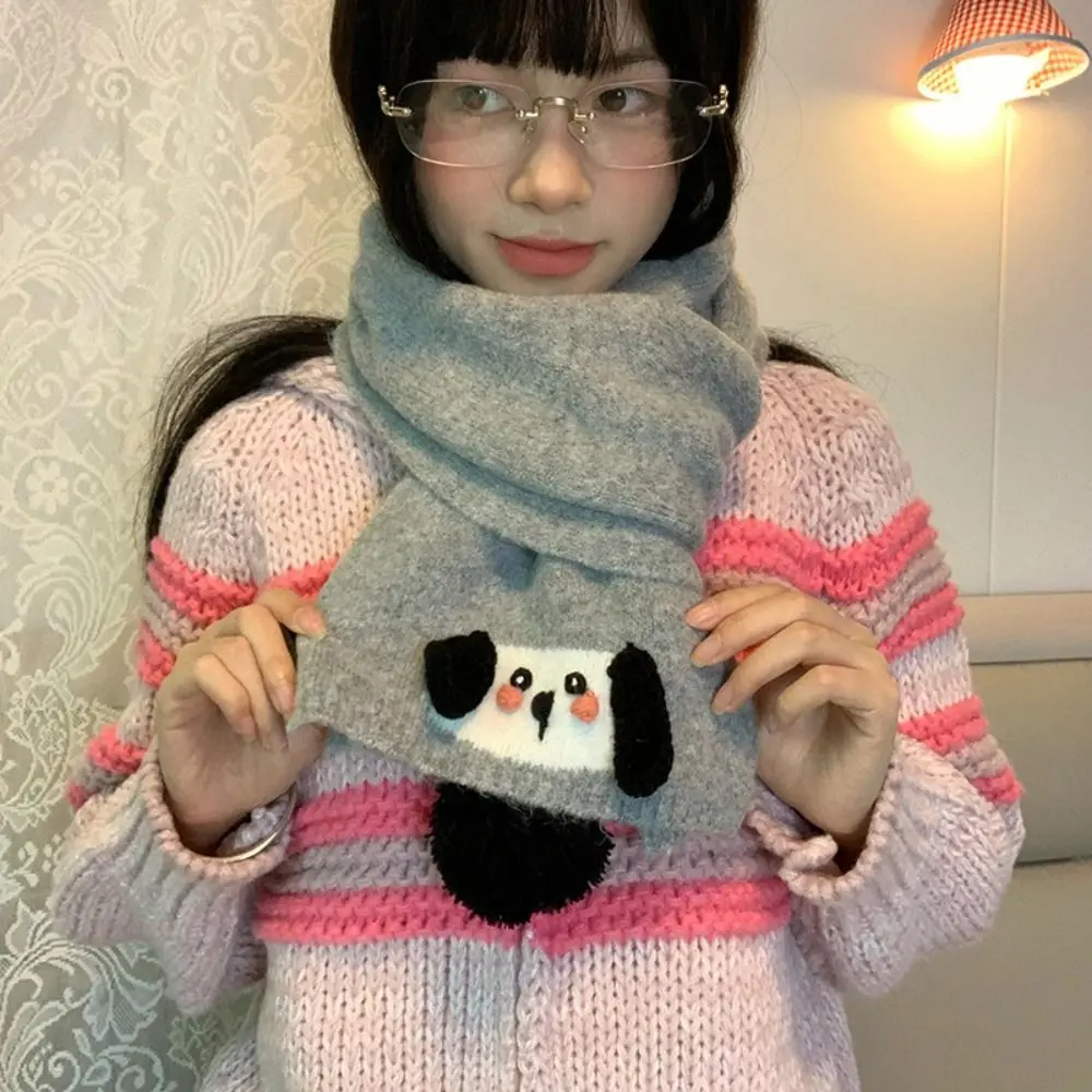 Colorful Cartoon Embroidery Scarf Korean Style Thickened Cashmere Knitted Scarf Windproof Sweet Winter Neck Warmer Autumn Winter
