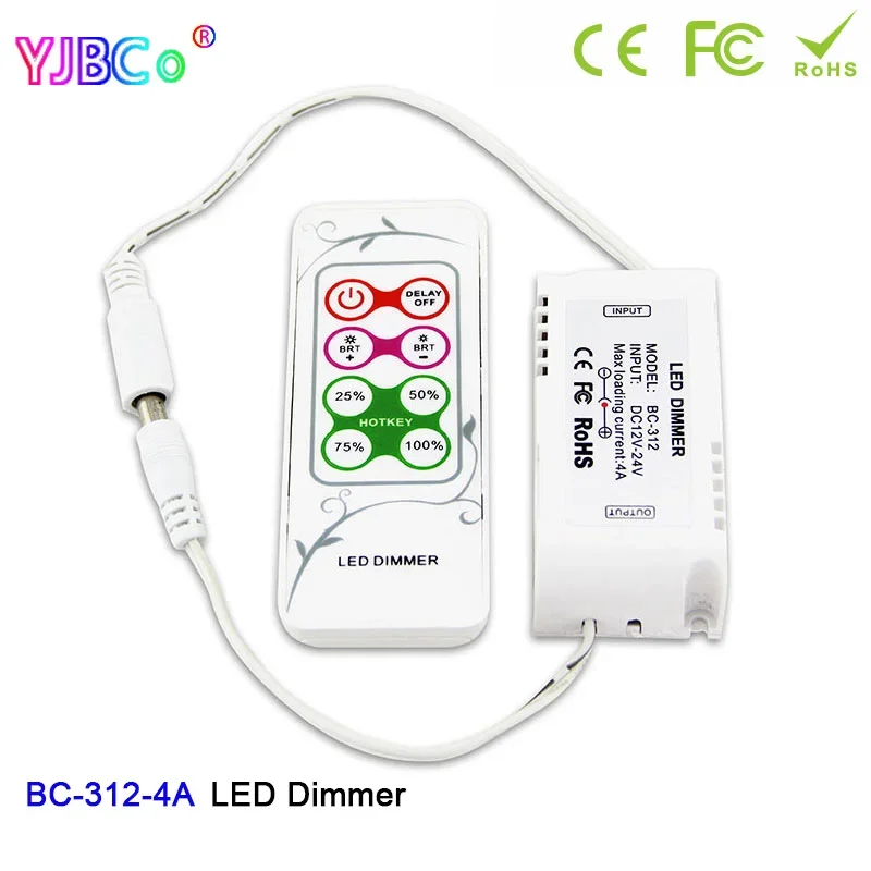 

12V 24V Single color LED Strip LIght Dimmer BC-312-4A PWM Output signal Lamp tape Controller monochrome switch & 8keys RF remote