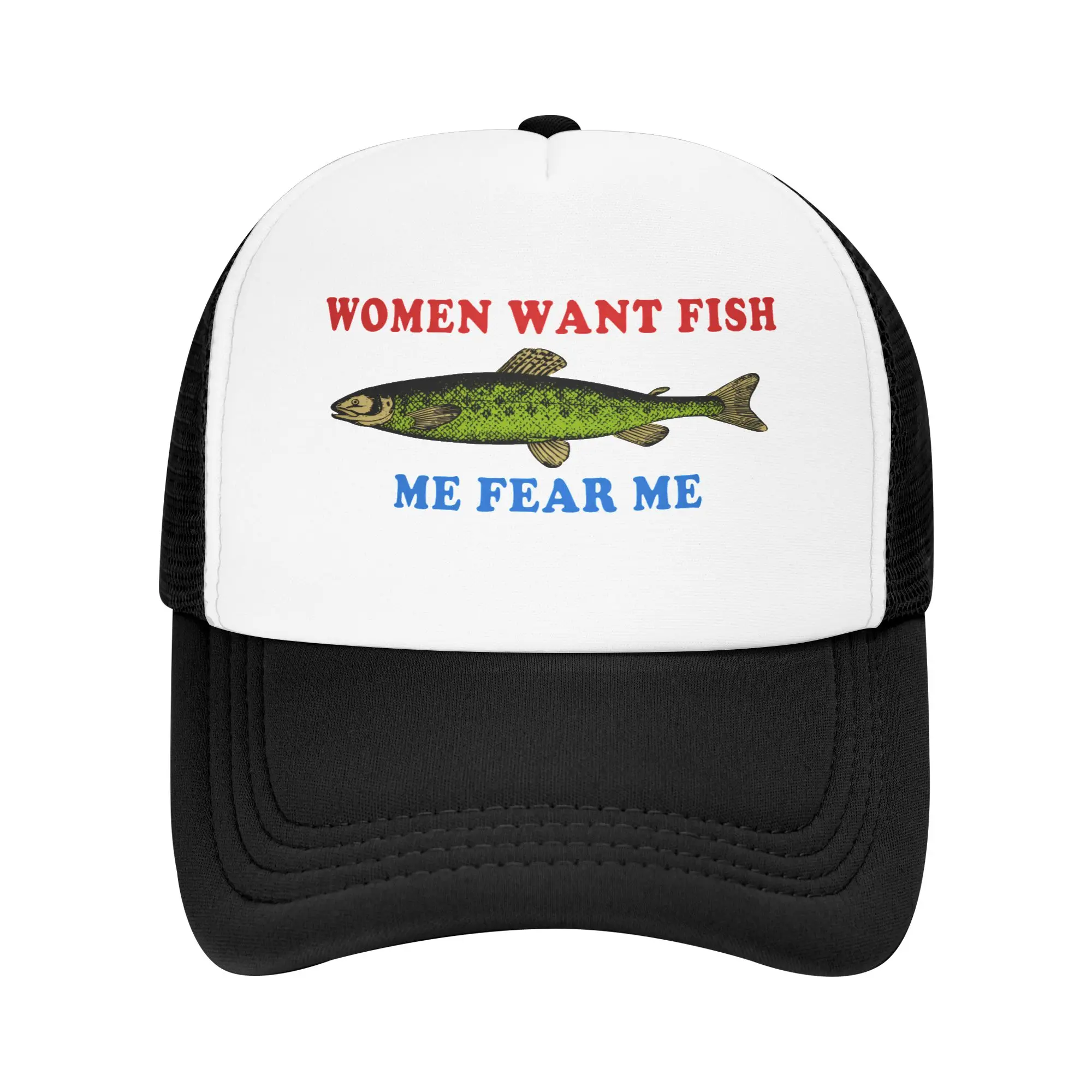 Women Want Fish Me Fear Me Trucker Hat for Men Women Adjustable Adult Funny Fishing Meme Baseball Cap Spring Dad Hat