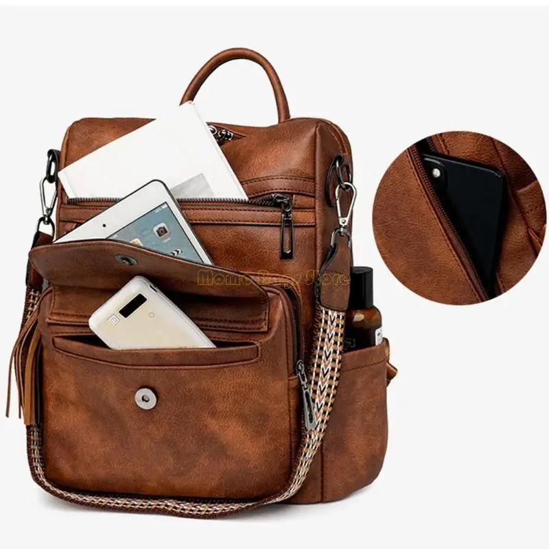 X90D PU кожаный рюкзак для школьной сумки ретро рюкзак с мешками для кисточки