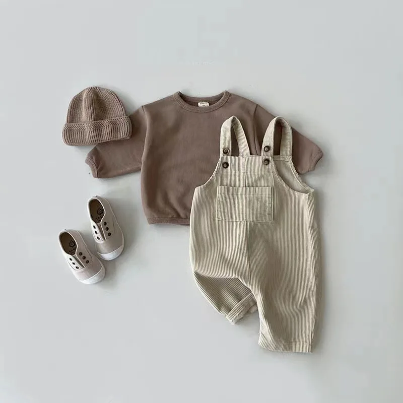 New Spring Baby Pants Toddler Boys Solid Corduroy Suspender Trousers  Girls Overalls Kids Basic Playsuit Jumpsuit Clothing