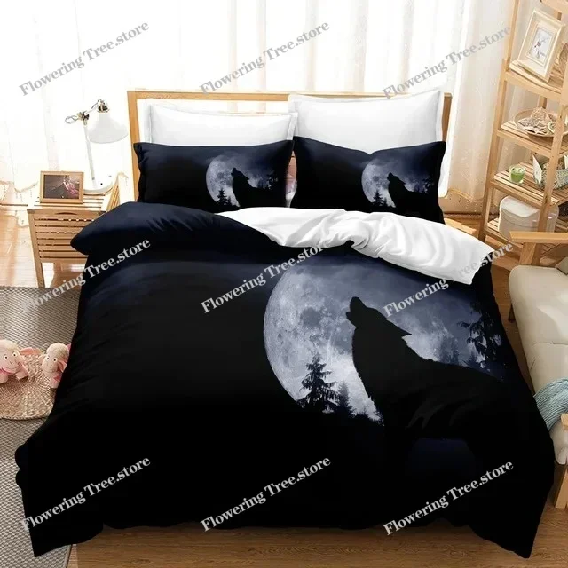 

3D Print Wolf Animal Moon Bedding Set Duvet Set Single Double Bed King Size Bed Set Adult boys Bedroom Duvet Cover Pillow Case