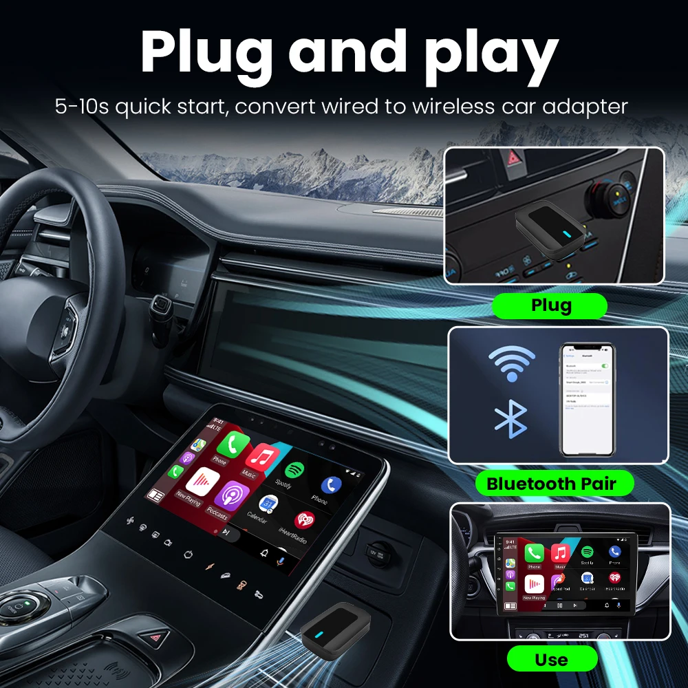 Novo 2 em 1 sem fio carplay android adaptador automático dongle inteligente plug and play para hyundai azera sonata i10 i30 tucson ioniq kona