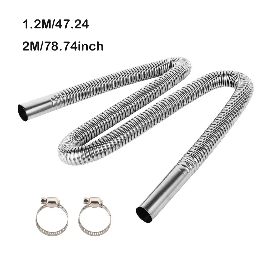 Exhaust pipe 120/200CM stainless steel flexible exhaust hose with 2pcs exhaust clamp car generator air diesel parking heater