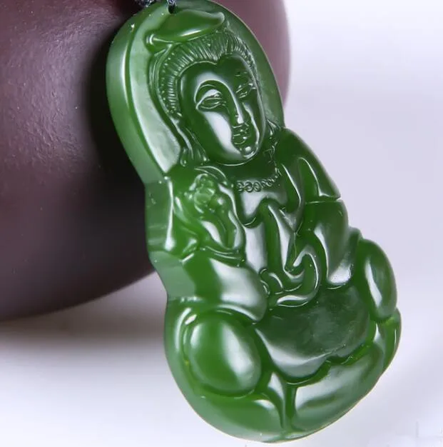 

Natural Green Jasper Jade Hand Carved Female Buddha Amulet Necklace Pendant