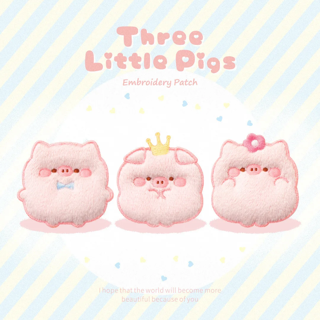 

Pink Plush Pig Embroidery Patch Animal Embroidery Patches for Clothing Kids Stickers & Patches for Children's Clothes Adhesive