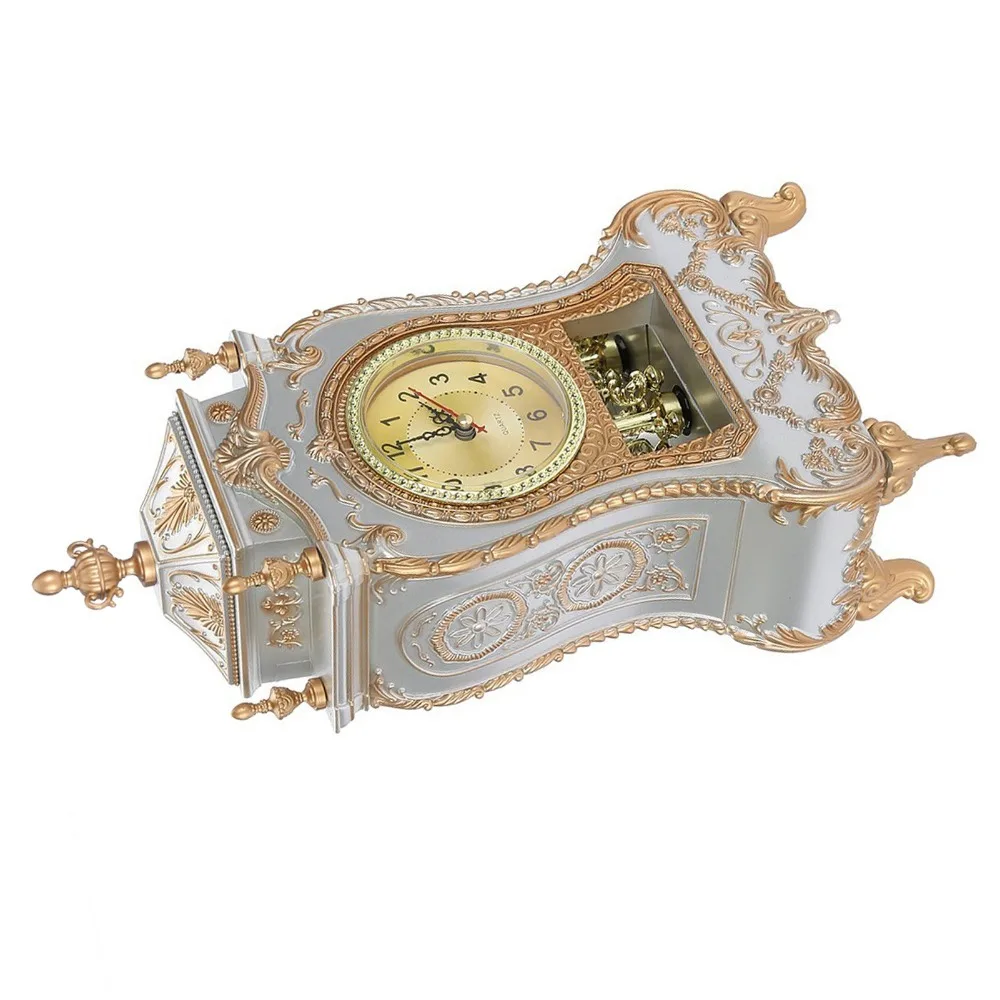 White Brown Vintage Desk Clock European Style Silent Scanning for Seconds Retro Alarm Clock 12 Songs Swing Pendulum