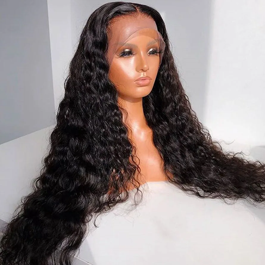Soft Black Preplucked Soft 26“Long Kinky Curly 180Density Lace Front Wig Synthetic For Women Heat Resistant Glueless