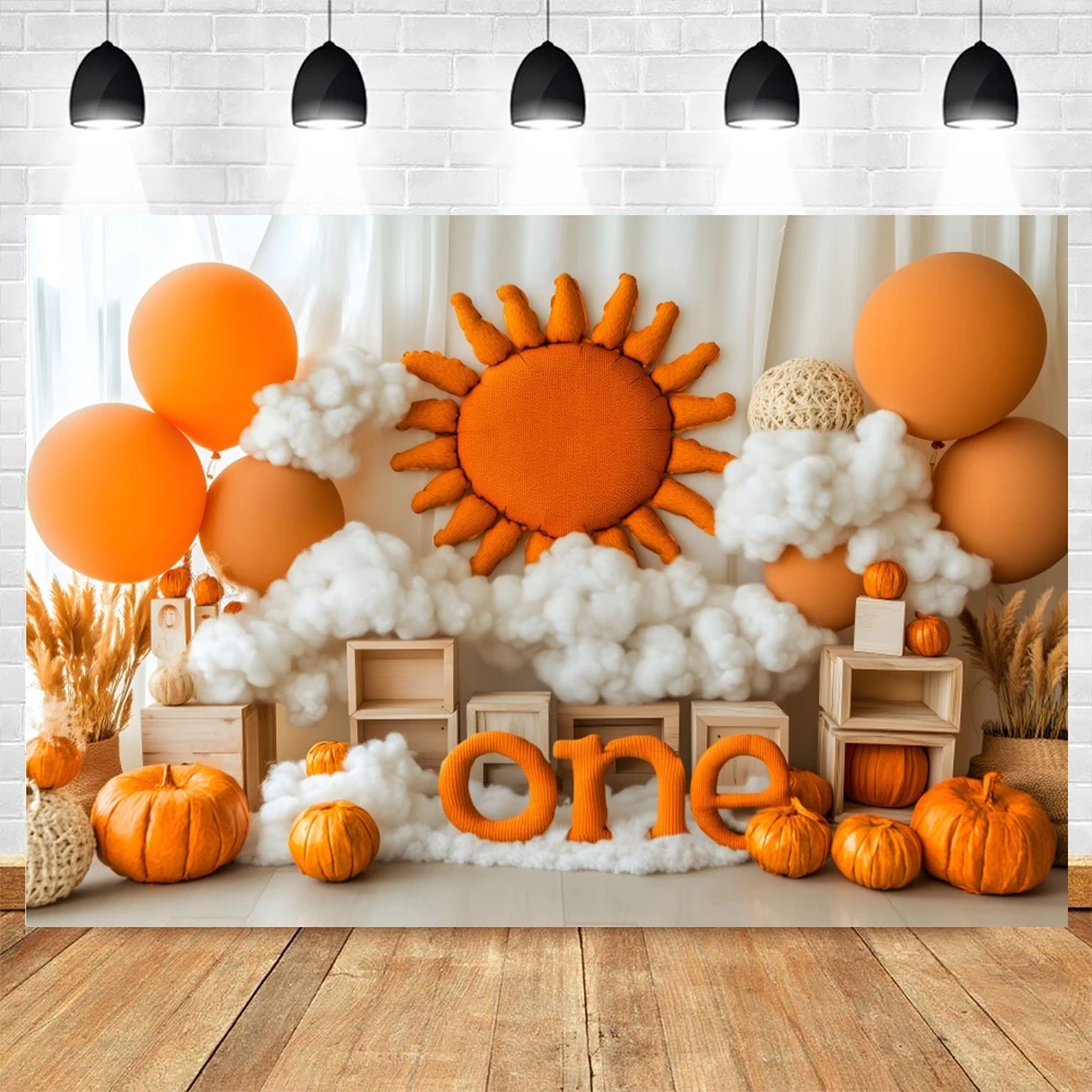 First Birthday Photography Backdrops Baby Shower Sun Balloons Clouds Pumpkins Kids Autumn Party Decor Backgrounds Studio Props