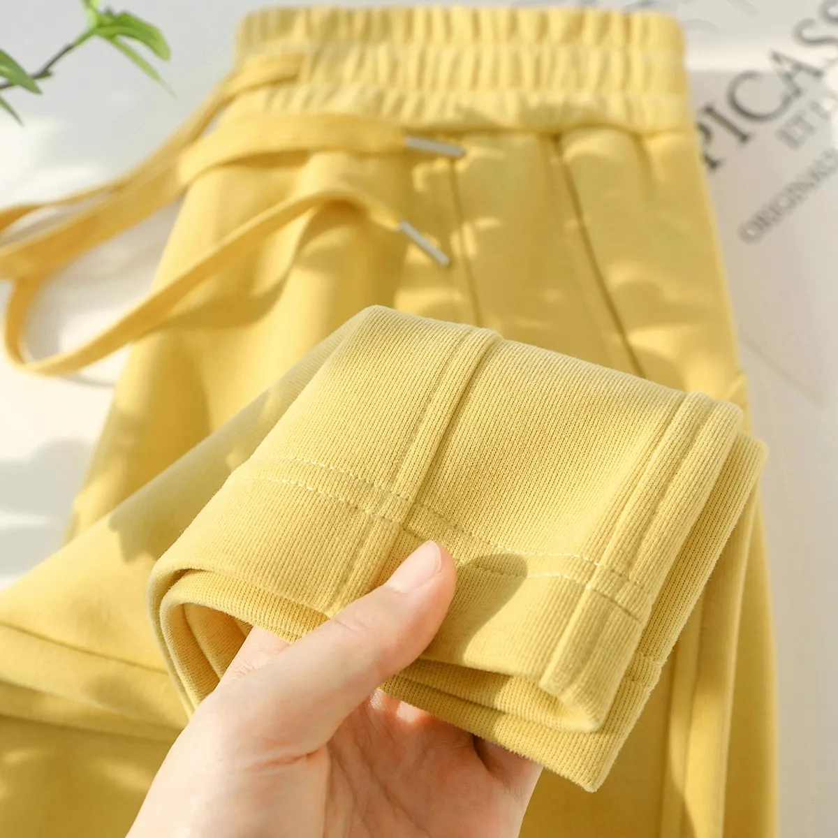 

High Waist Straight Leg Loose Fit Banana Wide Leg Pants Women's Sle Yellow Casual Trousers Slimming Effect Butter Kuru