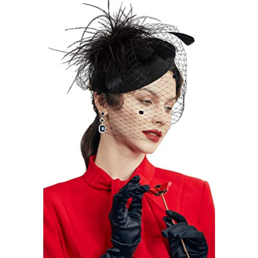 

BABEYOND Fascinator Hat Veil Feather Fascinators Hair Clip Tea Party Pillbox Derby Hat Fascinator Bridal Wedding