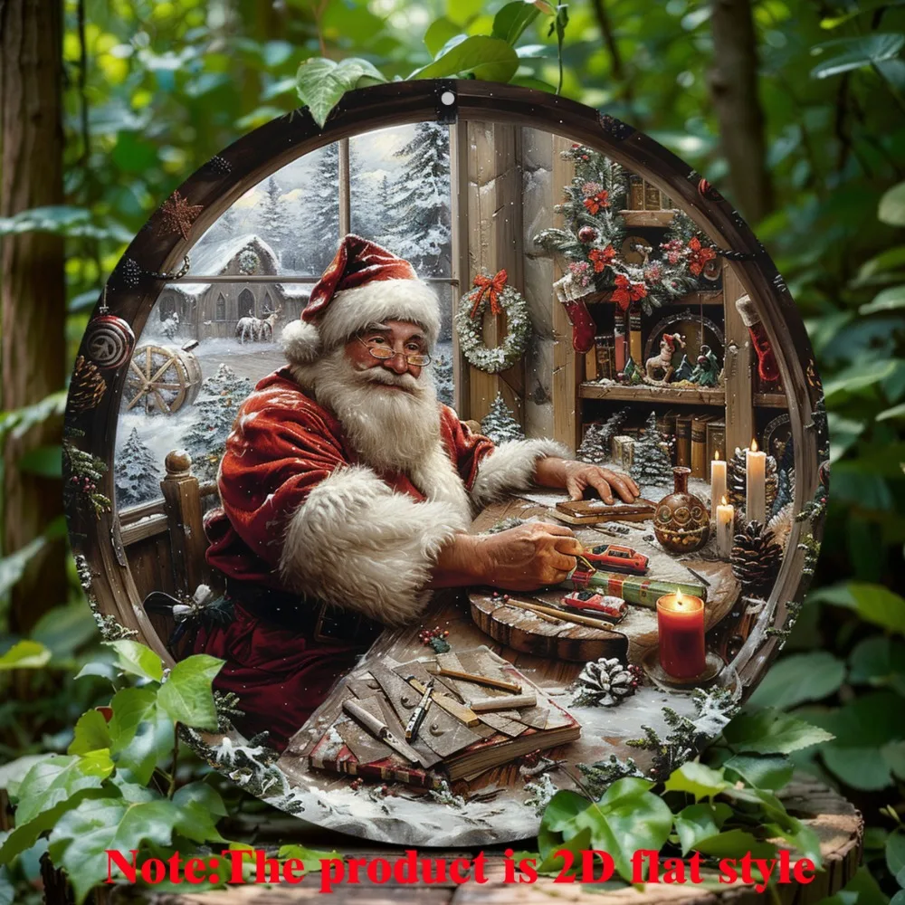 

Santa Claus Wreath Aluminum Decor Sign, High Durability Metal Wall Art for Home, Cafe, Merry Christmas, Happy New Year Decor