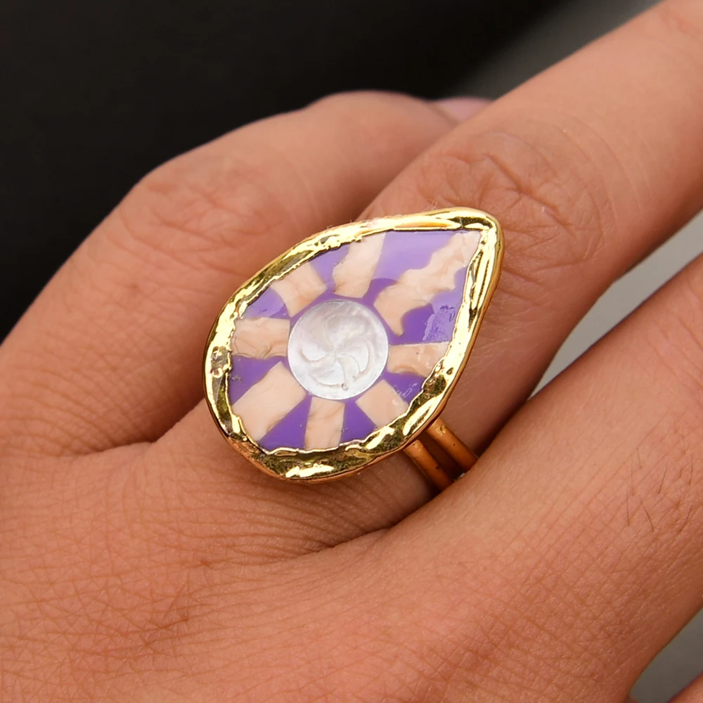 APDGG Natural Purple Sea Shell Gold Plated Rings Adjustable