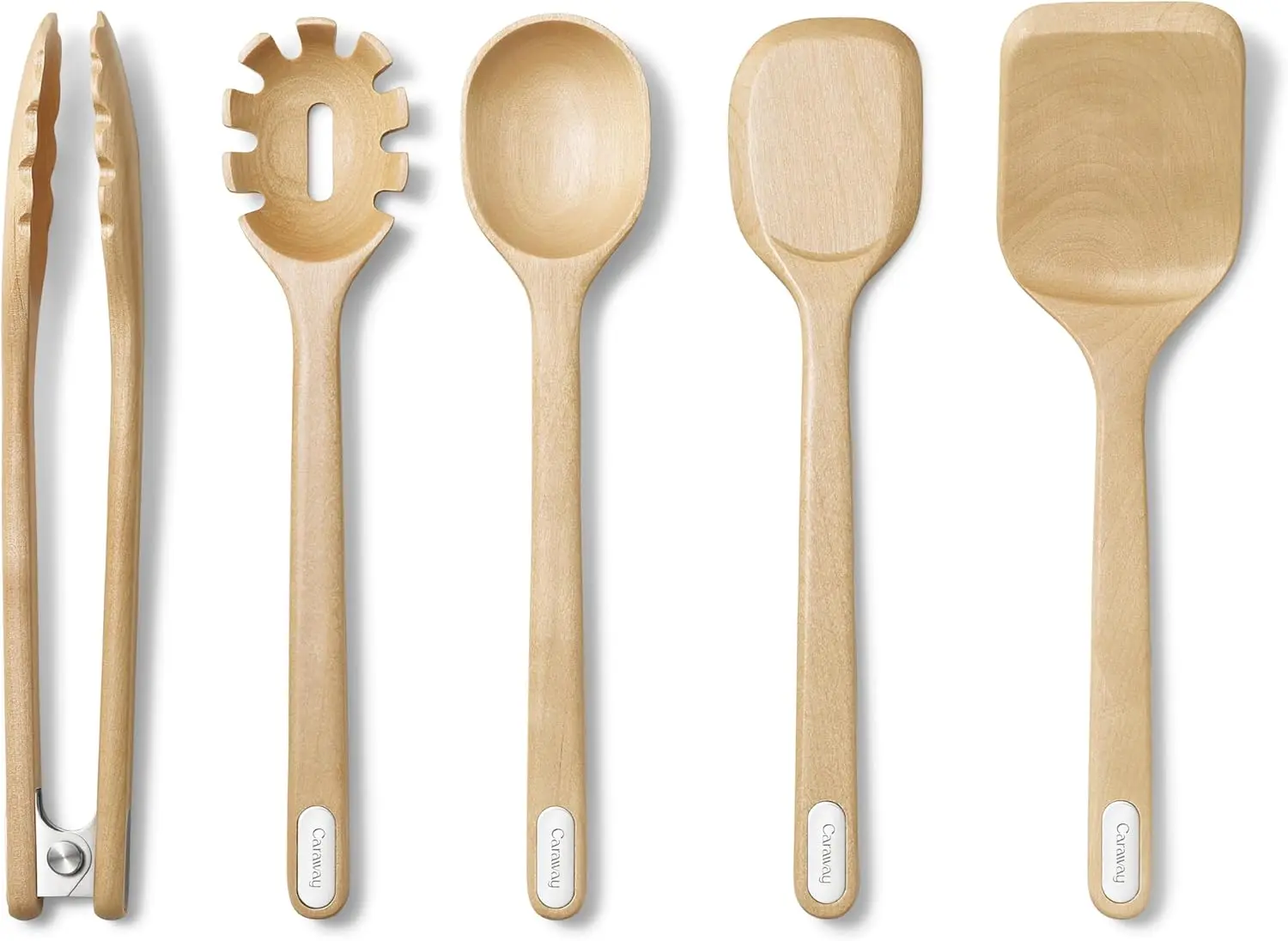 Wooden Utensil Set 5 Piece Cooking Utensil Set Spoon Server Scraper Spatula Tongs Made From FSC-Certified Birch Wood