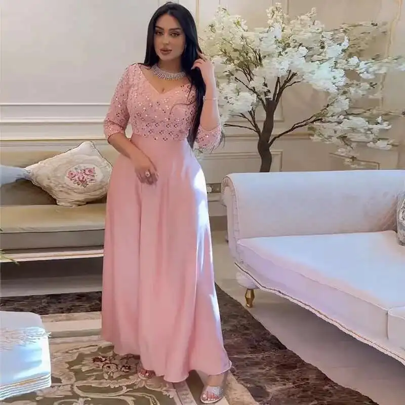 

Fashionable Women's Sequins, Fashionable Temperament Dress, Pink Elegant Dress, Long Skirt Ramadan Dubai Luxury Islam Elegant