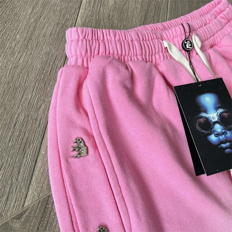 

24ss Hell Star Oversized Pants Men Women 1:1 Best Quality Pure Cotton Joggers Pants Washed Pink Casual Pants