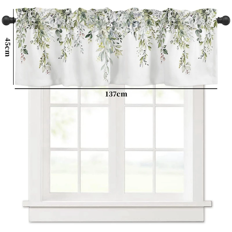 Sage Green Curtain Valance For Windows Watercolor Eucalyptus Leaf Rod Pocket Valance Window Treatments Plant Leaves Easy To Use