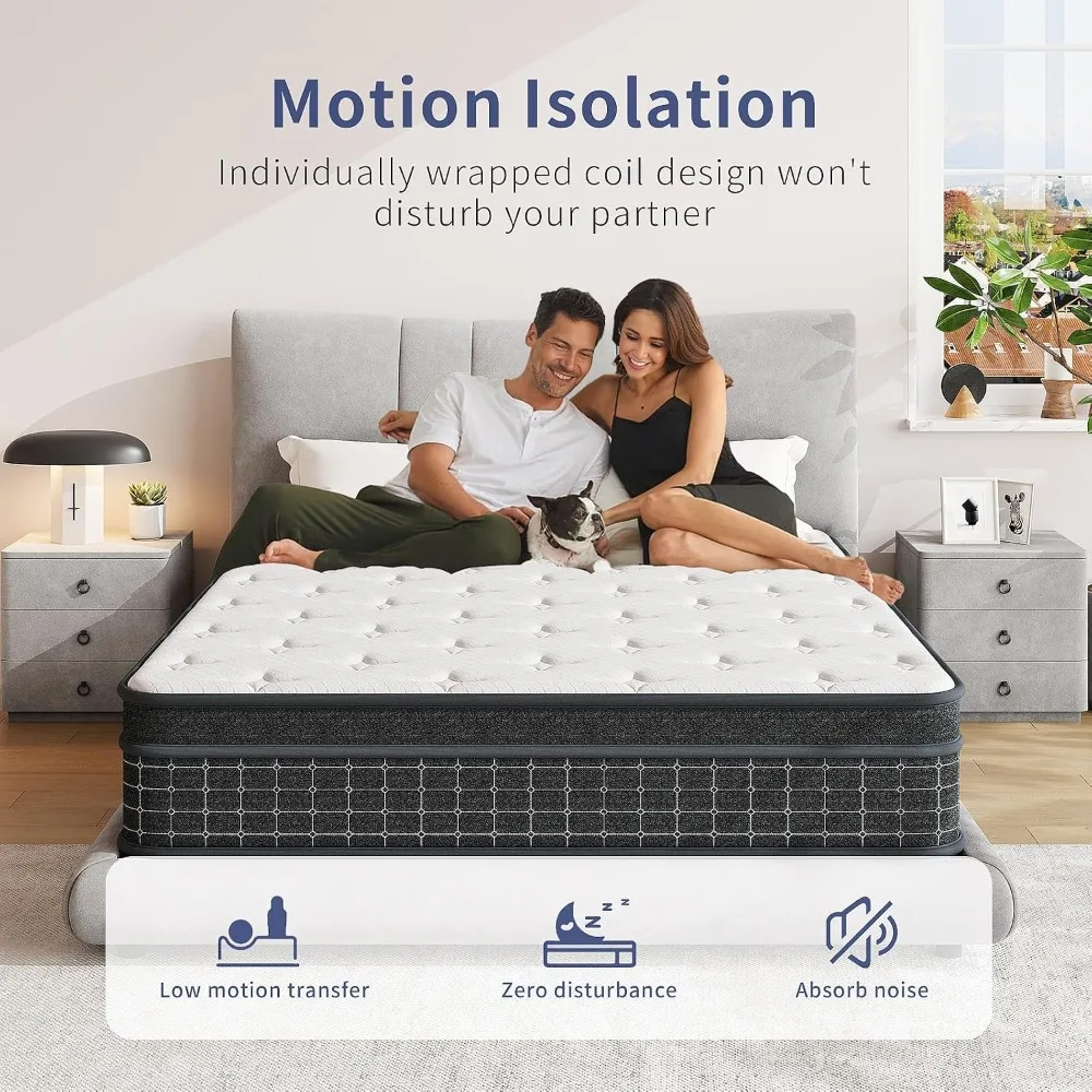 12 Inch Queen Mattress,Pocket Coil,Motion Isolation & Pressure Relief, Custom
