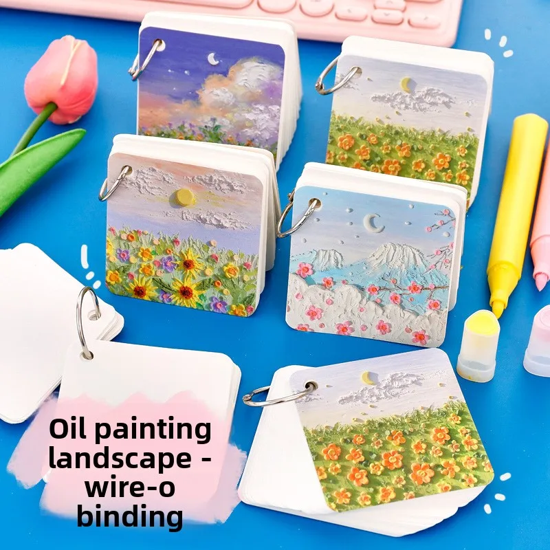 

12 шт. масляный блокнот для рисования пейзаж железное кольцо книга студенческая пустая отрывная книга с английскими словами портативные заметки для сообщений