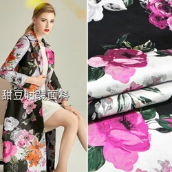 Gold Silk Brocade Jacquard Fabric Spring Autumn Winter Rose Dress Windbreaker Suit Jacket Fashion Brand Design for Sewing Cloth