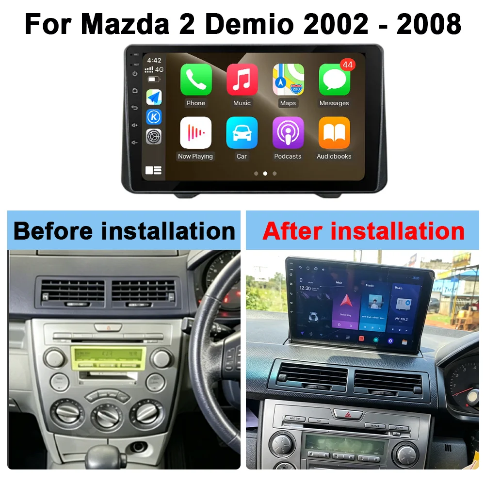 2Din 9inch CarPlay Android Auto Car Radio for Mazda 2 Demio 2002‑2008 Multimedia Navigation GPS RDS DSP 4G BT Qualcomm 8 Core