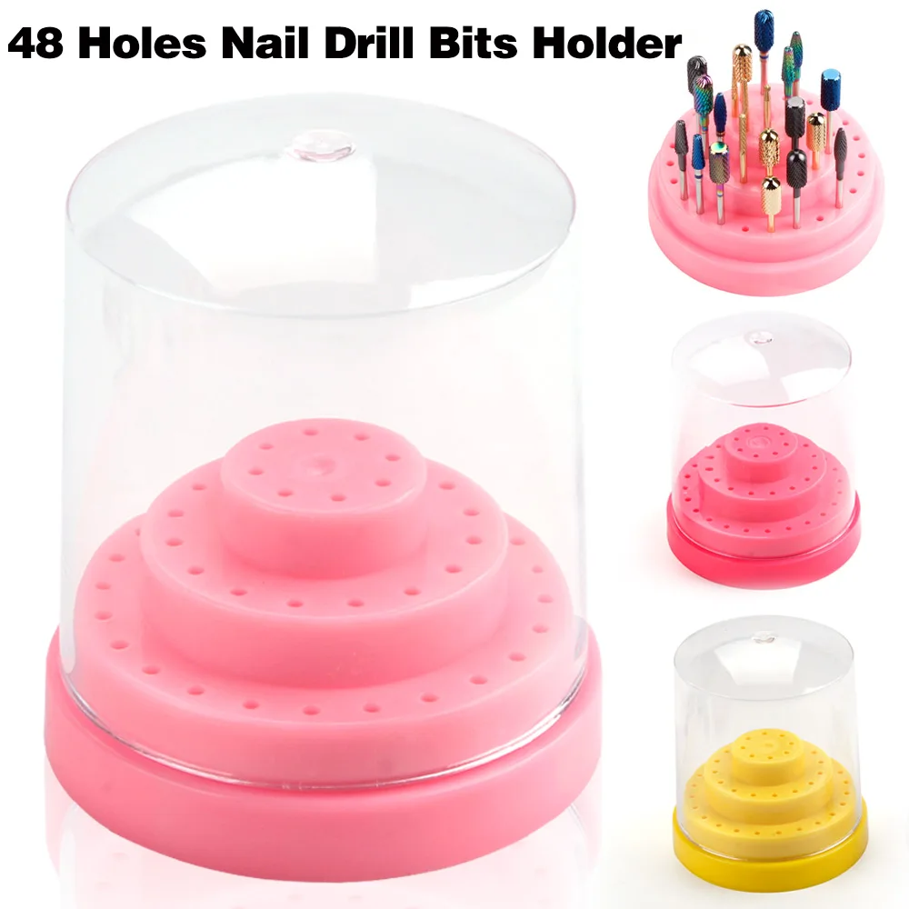 10/14/20/48 Holes Nail Drill Bits Holder Empty Storage Box Manicure Milling Container Cuticle Accessories Acrylic Cover Tools