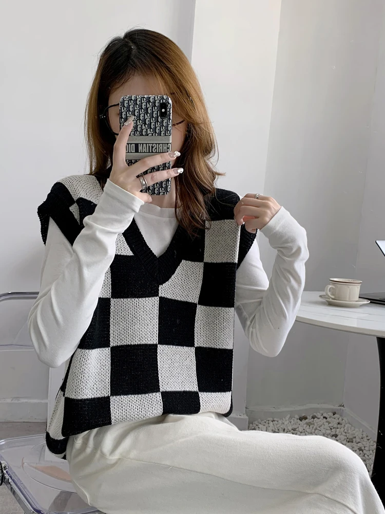 

Korean Sle Loose V-Ne Knitted Sweater Women's Autumn Winter Mid-Length Faionable Versatile id Pattern Sweater Trendy