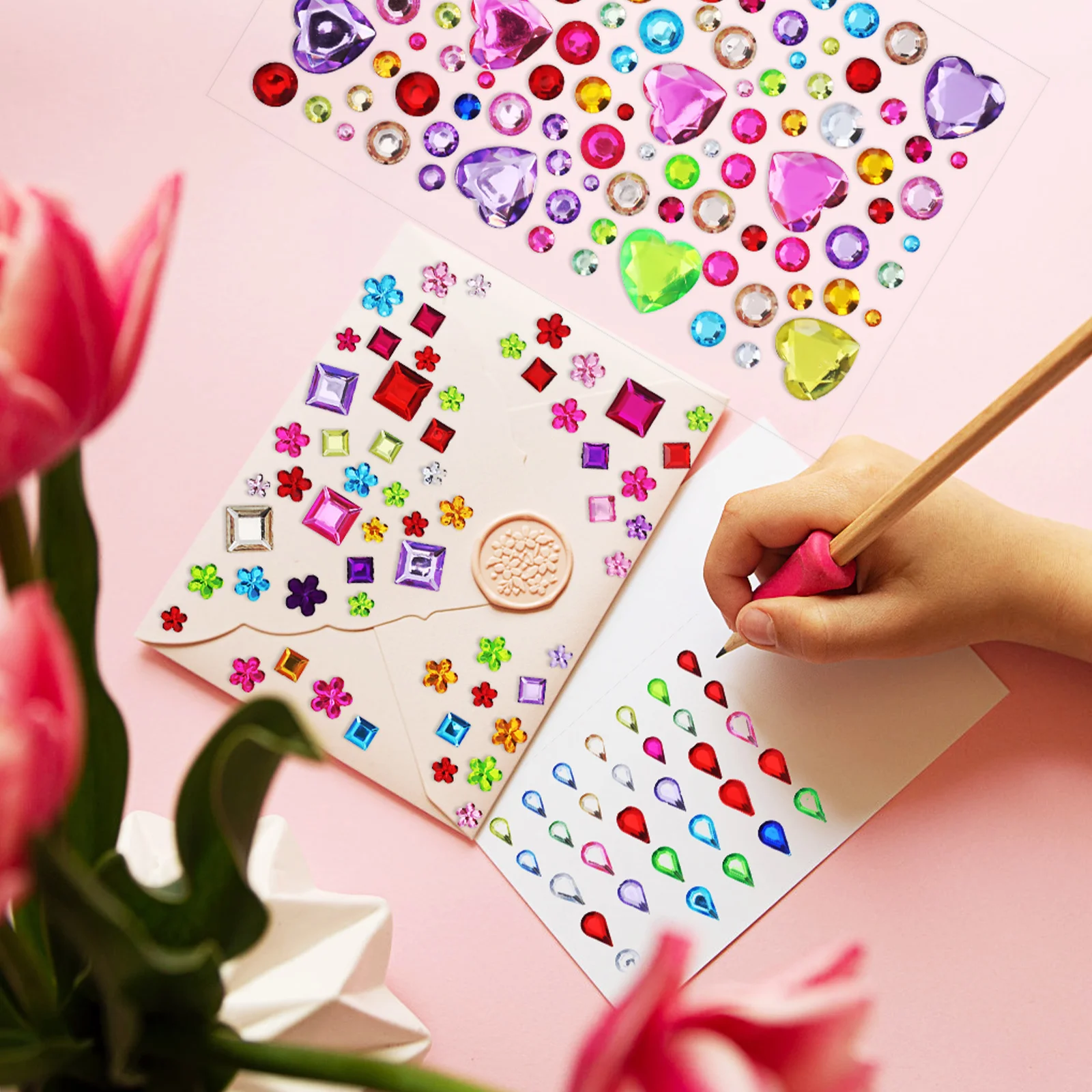 10 ورقات من ملصقات حجر الراين، ملصقات جوهرة لامعة ذاتية اللصق، عصا بلينغ على الأحجار الكريمة للحرف اليدوية، عصا على الأحجار الكريمة #1