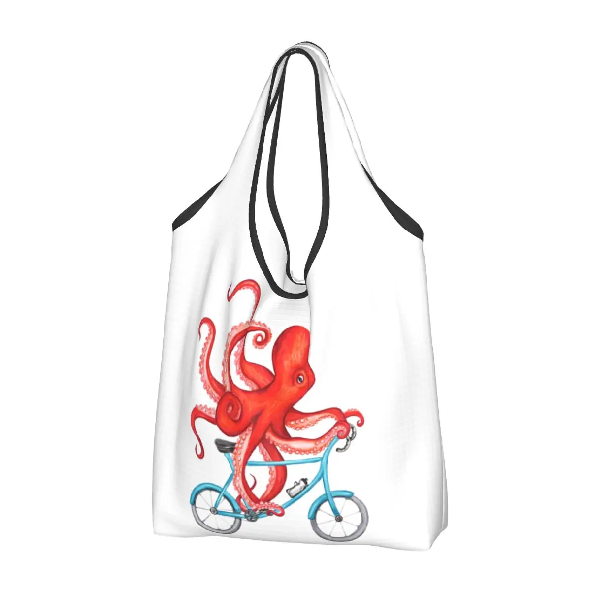 Cycling Octopus Portable Tote Shopping Bags Reusable Shopper Bag Groceries Handbag Shoulder Bag