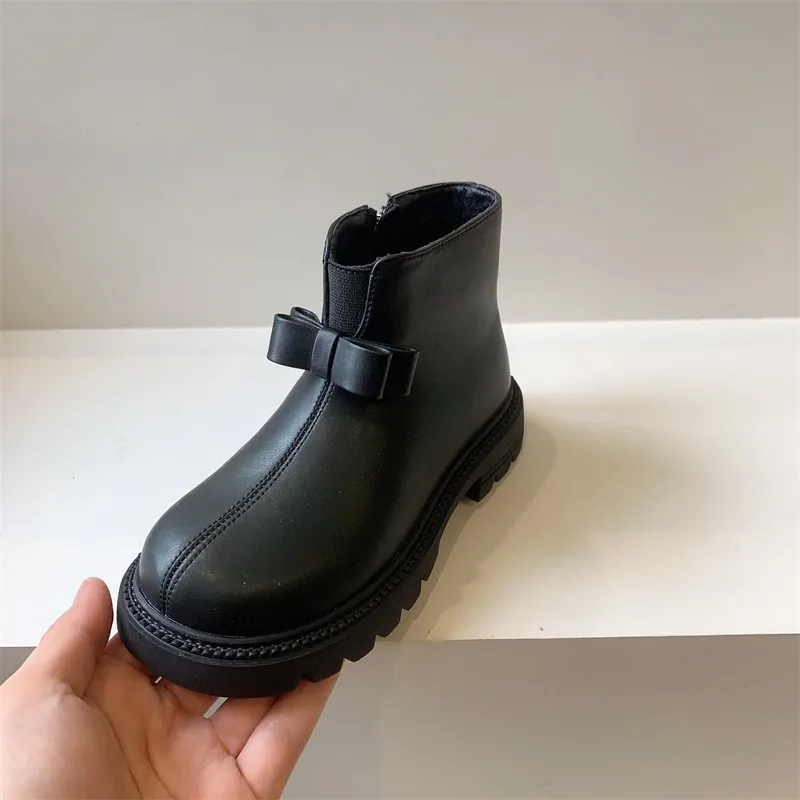 Luxury Girl Boot New Bow Gril Shoe Fashion Leather Boot Boy Leather Shoe Show Party Kid Boot Thin Cotton Kid Shoebotas Para Niña