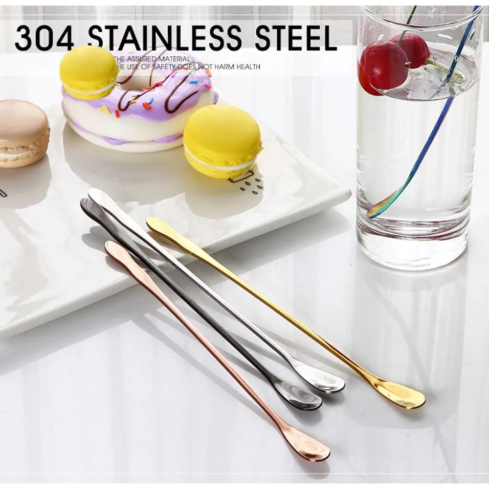 Stir Spoon Dessert Scoop Long Handle Spoon Stainless Steel Tableware Dinnerware Flatware Rainbow Ice Cream Kitchen Home Living