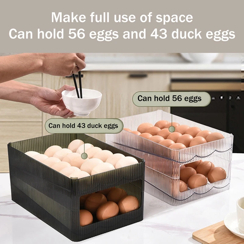 Rolling Egg Holder Double Track 24 Egg Organizer Plastic Egg Organizer With Lid For Refrigerator Storage Box B