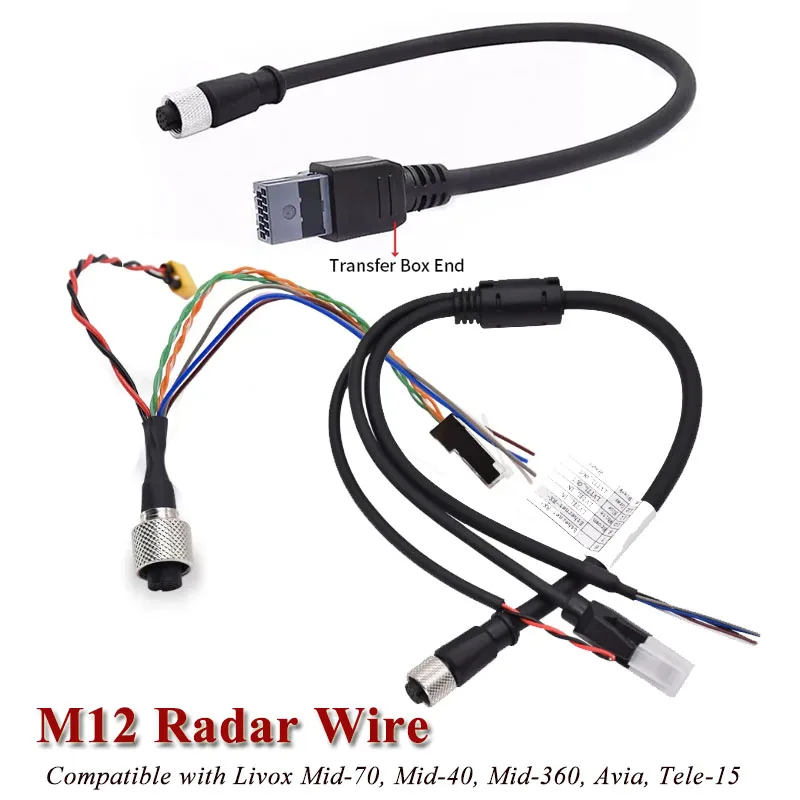 M12 Radar Wire Compatible with Livox Mid-70, Mid-40, Mid-360, Avia, Tele-15 LiDAR Industrial-grade M12 Connection Cable Line