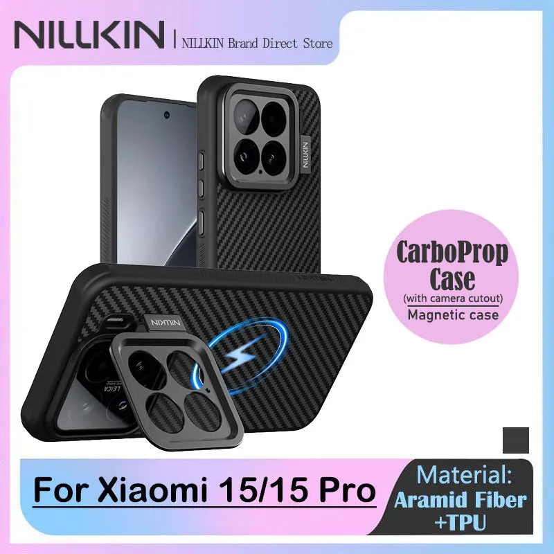 

Nillkin case For Xiaomi 15 Pro Mi 15 CarboProp Magnetic Phone Case Aramid Fiber+TPU Lens Protection Bracket Case for Mi 15 Pro
