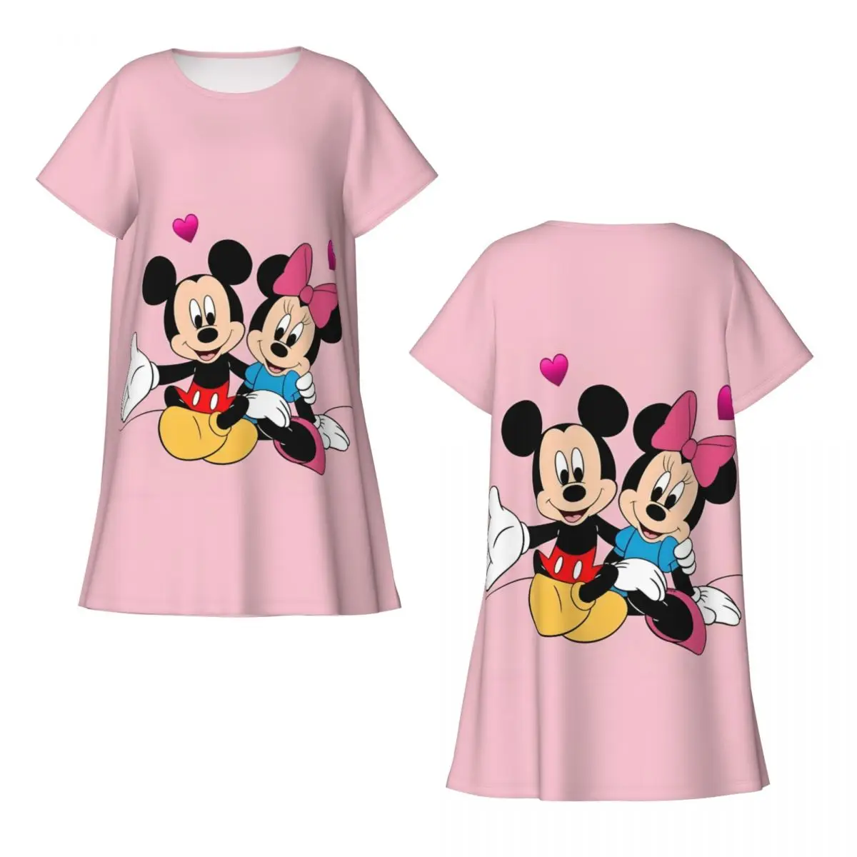 사용자 정의 미키 마우스 여성용 반팔 Nightdress 인쇄 짧은 소매 잠옷 산책 휴가 Sleepshirts