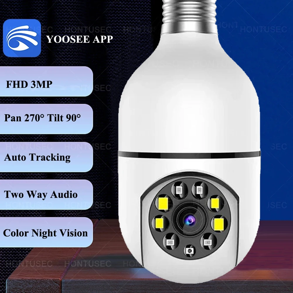 YOOSEE E27 كاميرا لمبة واي فاي 3MP واي فاي PTZ رؤية ليلية ملونة اتجاهين الصوت مراقبة الطفل تتبع السيارات نظام الكاميرا الأمنية #1