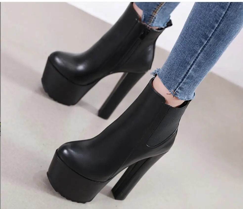 New Fashion Women\'s Ankle Boots Platform Sexy High Heels Short Boot For Women Black Classic Heels Party Shoes Ladies Large Size