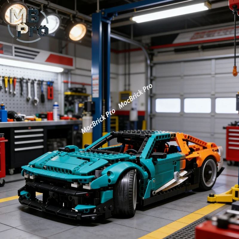 

Concept Hybrid Sports Car MOC Building Bricks, Stylish Futuristic Auto Model for Hobby Enthusiasts Collection