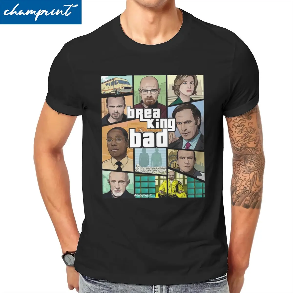 Fashion Breaking Bad Collage  T-Shirt for Men Pure Cotton T Shirt Chemistry Heisenberg Walter White Tee Shirt Gift Clothes