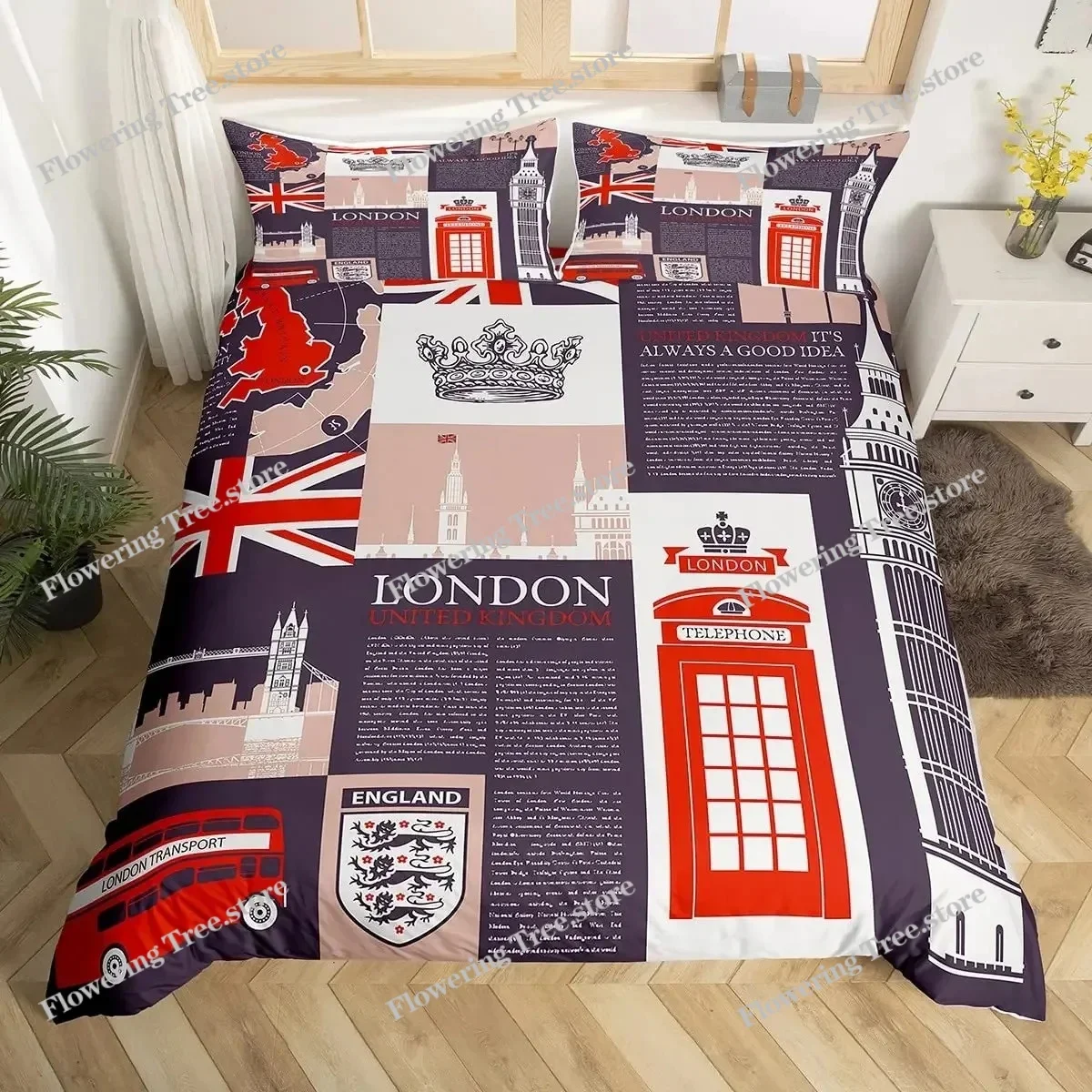 

Big Ben Comforter Cover Boys Famous Telephone Booth Bedding Set For Teens Retro London Cityscape Duvet Cover Set With Pillowcase