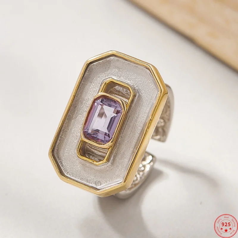 S925 Sterling Silver Charms Rings for Women Men New Fashion Contrast Colored  Eternal Rattan Amethyst Jewelry