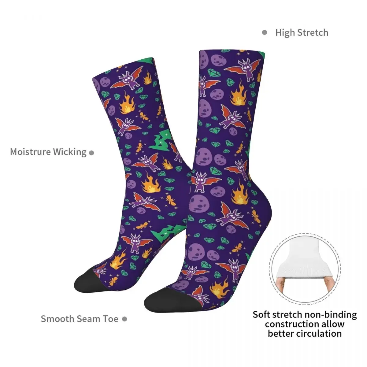 Chaussettes à motif Spyro Harajuku, bas de haute qualité, chaussettes longues toutes saisons, accessoires pour cadeau d'anniversaire unisexe