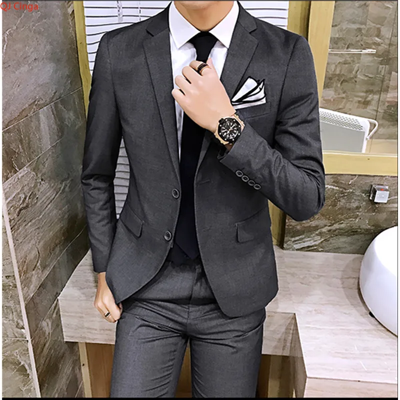 2026 New Men's Navy Blue Two-Piece Suit, Business/Office/Interview Slim-Fit Jacket with Trousers, Asian Sizes S-5XL.