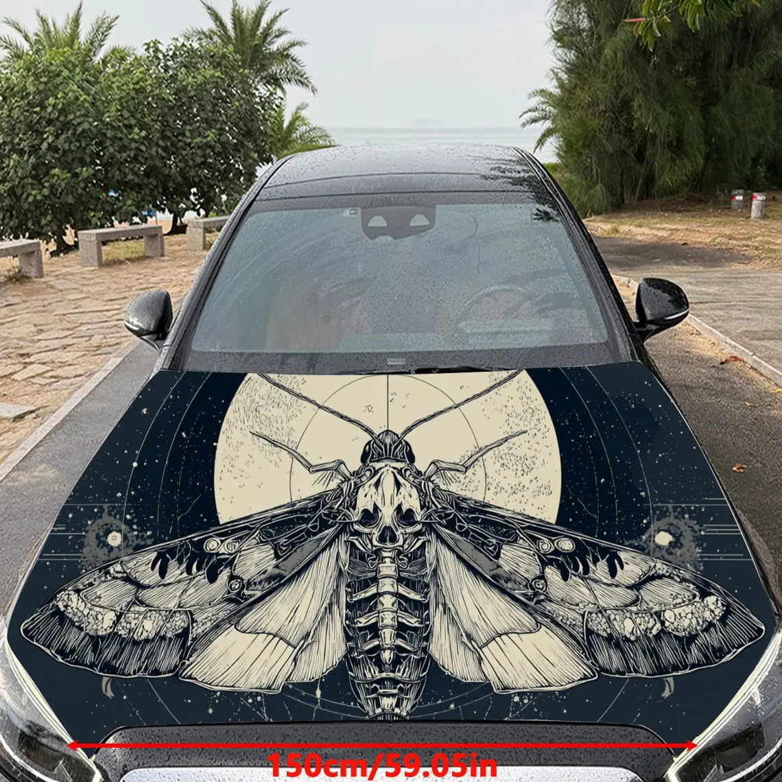 Car Decals Moth Surrounded by Celestial and Floral Elements Car Hood Sticker, Waterproof Self - Adhesive Vinyl Graphics Decals,