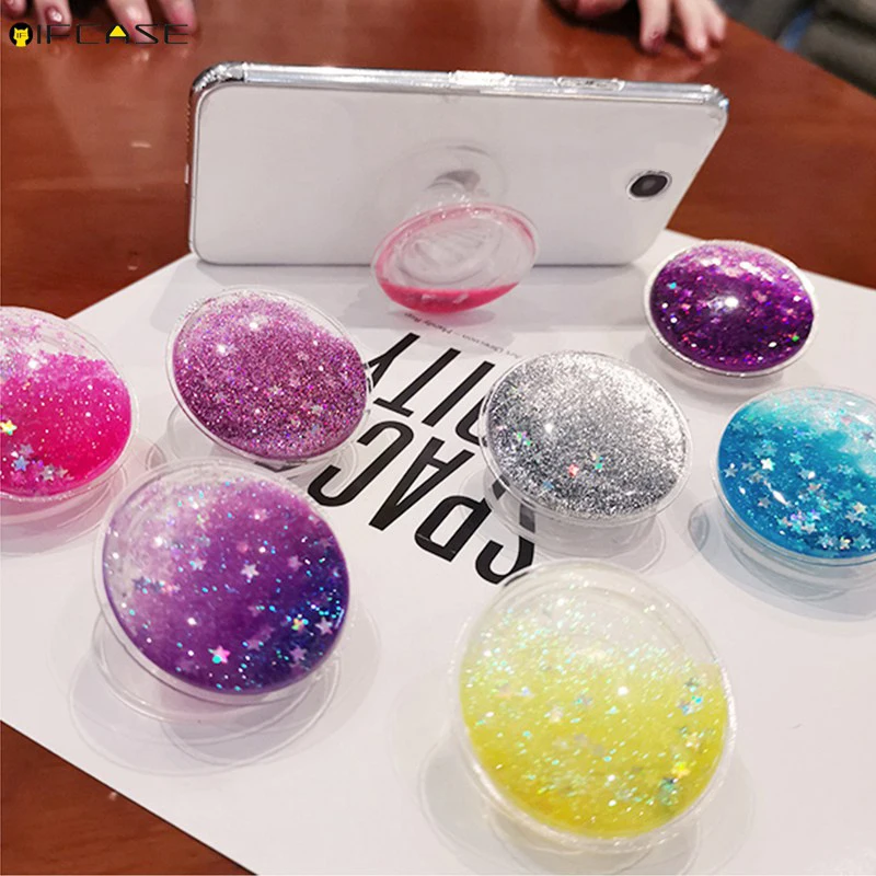 【Fast Ship】3D Quicksand Phone Grip Griptok Cute Liquid Glitter Phone Ring Holder Stand Adjustable Bracket