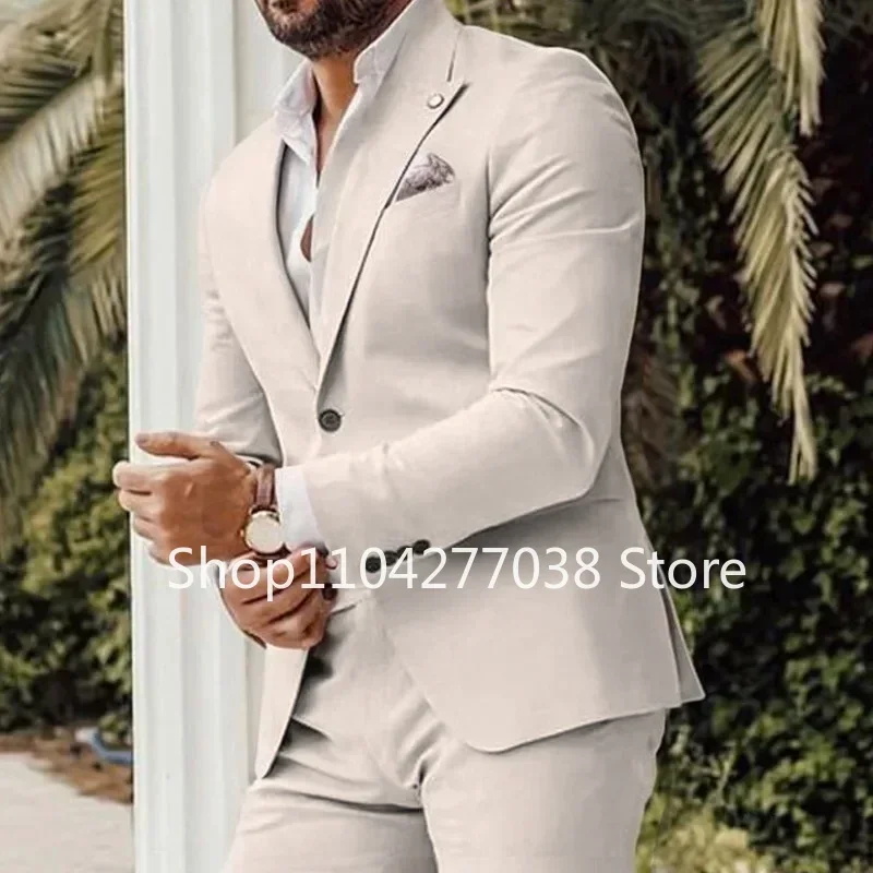 

Men's Elegant Slim Fit Suit Blazer and Pants Full Man Terno Male Suit for Wedding, Summer Beach Banquet, Peak Lapel Tuxedo, 2 P