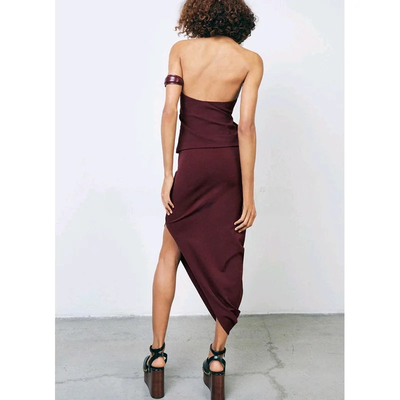 

Весна-лето, новая повседневная юбка с асимметричным дизайном, комплект из двух предметов, длинные брюки с круглыми пуговицами, модная женская одежда