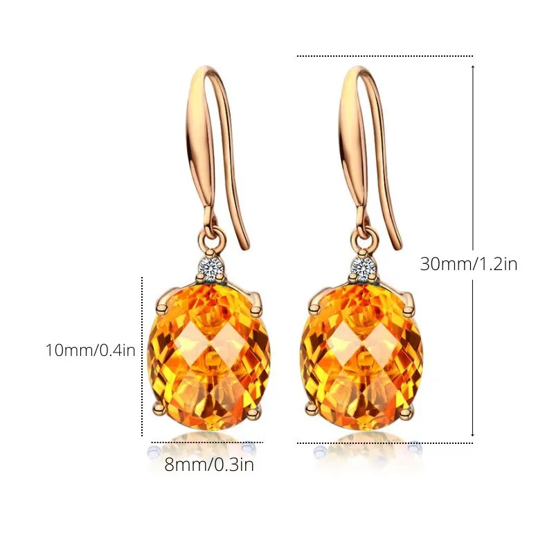 Oval-Cut Diamond Dangle Earrings, Amber Color Zircon Gold Plated Women Jewelry Gemstone Drop Earrings