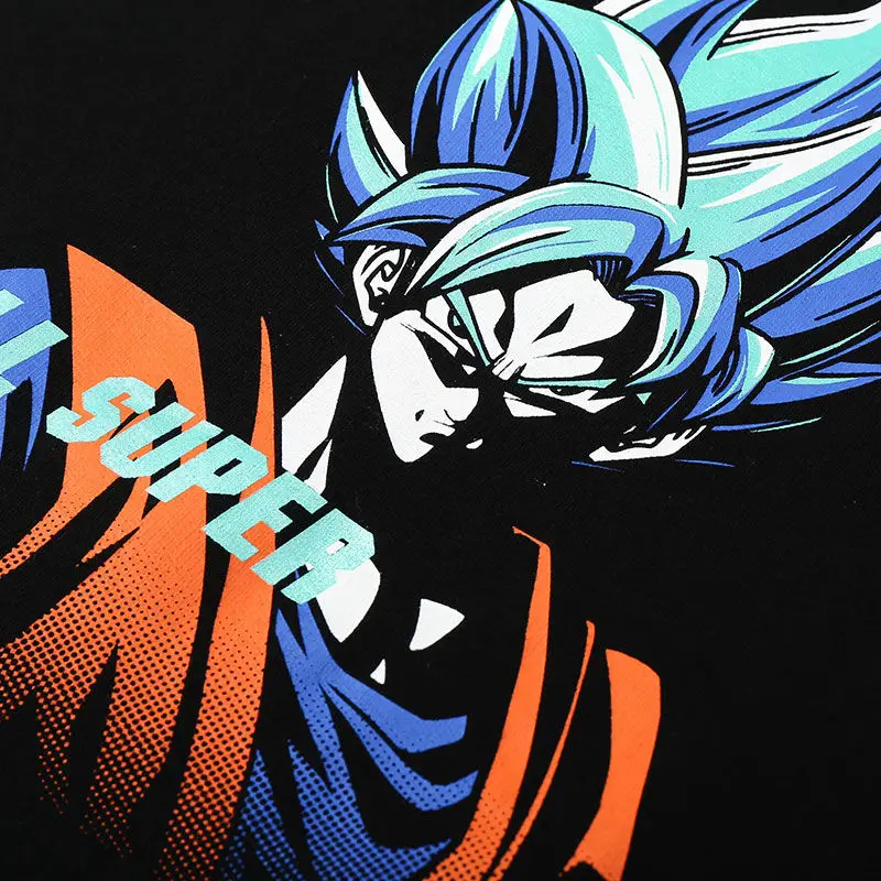 Dragon Ball Super camiseta Ins marca de moda pelo azul Saiyan Wukong japonés verano hombres algodón manga corta